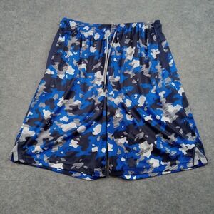 AND1 Shorts Mens Large Blue Gray Camo Athletic Training Drawstring Mesh Pockets